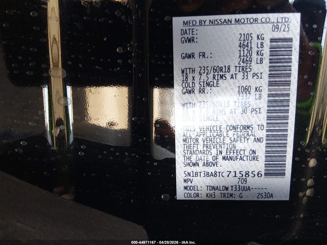 44971167 :رقم المزاد ، 5N1BT3BA8TC715856 vin ، 2026 Nissan Rogue Sv مزاد بيع