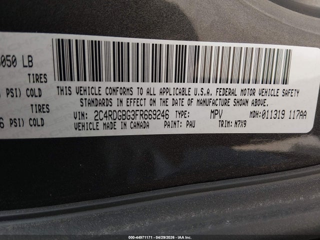 Продажа на аукционе авто 2015 Dodge Grand Caravan Se Plus, vin: 2C4RDGBG3FR669246, номер лота: 44971171