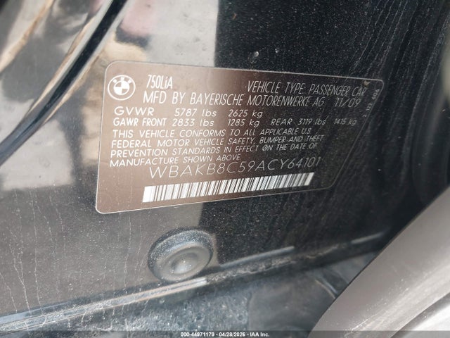 Auction sale of the 2010 Bmw 750li, vin: WBAKB8C59ACY64101, lot number: 44971179