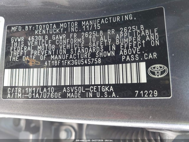 Toyota CAMRY XLE 2016 4T1BF1FK3GU545758 Image 9