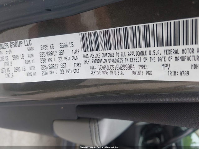44971189 :رقم المزاد ، 1C4PJLCS1EW299884 vin ، 2014 Jeep Cherokee Latitude مزاد بيع