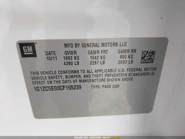 Aukcja sprzedaży 2012 Chevrolet Malibu 1lt, vin: 1G1ZC5E00CF195239, numer aukcji: 44971201
