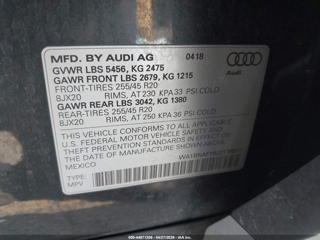 WA1BNAFY8J2176517 Audi Q5 2.0t Premium/2.0t Tech Premium