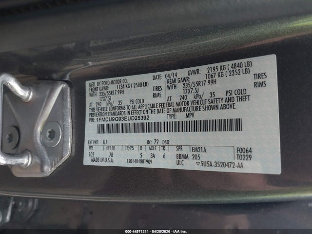 1FMCU9G93EUD25392 Ford ESCAPE SE