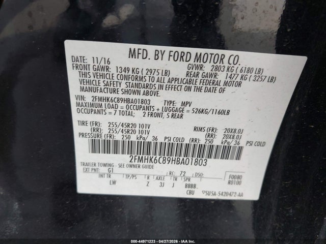 2FMHK6C89HBA01803 Ford FLEX SEL