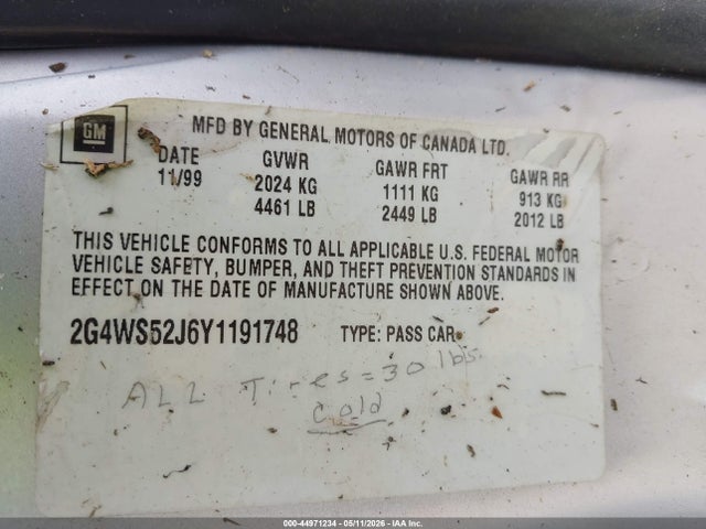 Aukcja sprzedaży 2000 Buick Century Custom, vin: 2G4WS52J6Y1191748, numer aukcji: 44971234