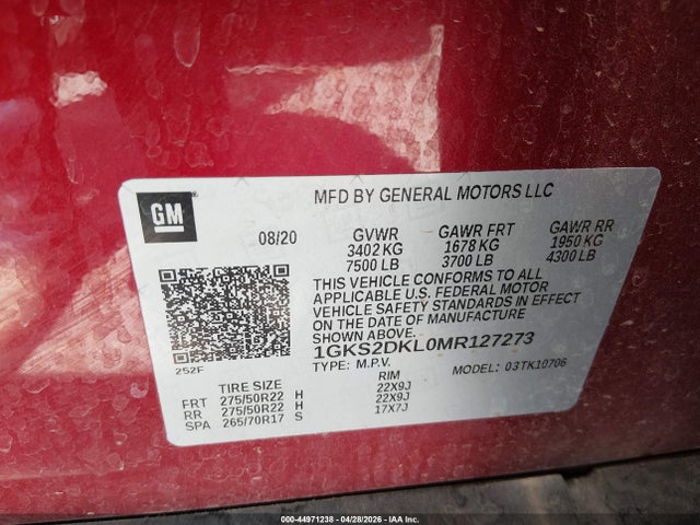 Продаж на аукціоні авто 2021 Gmc Yukon 4wd Denali, vin: 1GKS2DKL0MR127273, номер лоту: 44971238