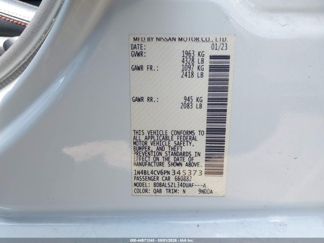 Aukcja sprzedaży 2023 Nissan Altima Sr Fwd, vin: 1N4BL4CV6PN345373, numer aukcji: 44971245