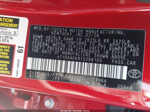 4T1DAACK8TU288165 Toyota CAMRY LE
