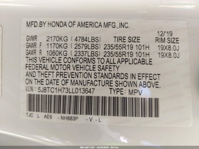 Продаж на аукціоні авто 2020 Acura Rdx Advance Package, vin: 5J8TC1H73LL013647, номер лоту: 44971257
