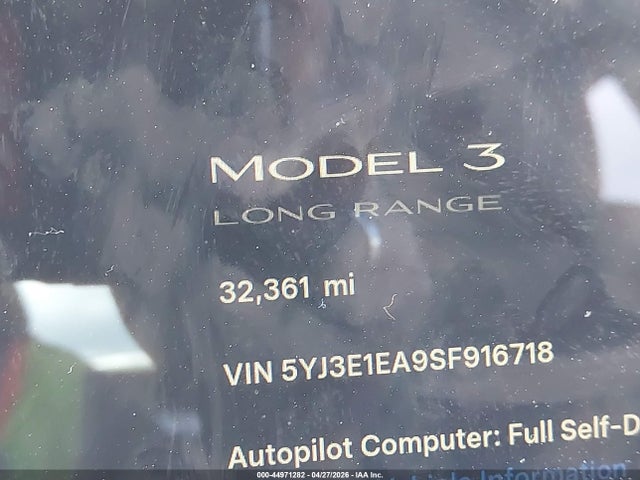 2025 Tesla Model 3 Long Range Rear-wheel Drive/standard Rear-wheel Drive მანქანა იყიდება აუქციონზე, vin: 5YJ3E1EA9SF916718, აუქციონის ნომერი: 44971282