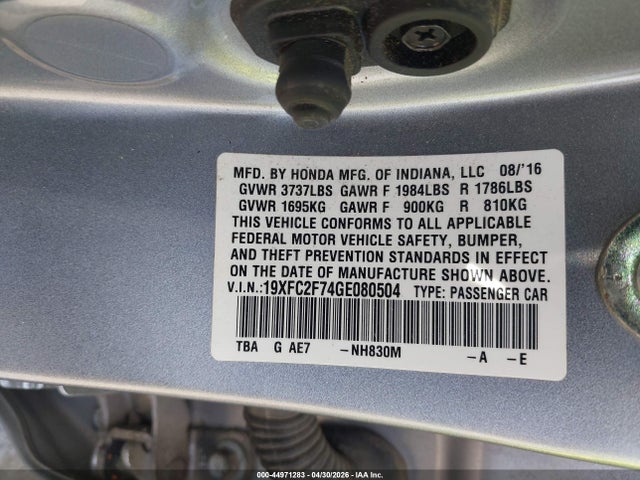 Honda CIVIC EX 2016 19XFC2F74GE080504 Image 9