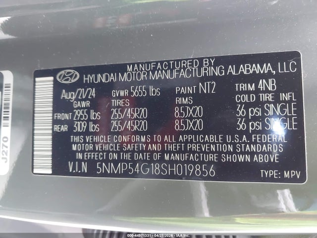 2025 Hyundai Santa Fe Hybrid Calligraphy მანქანა იყიდება აუქციონზე, vin: 5NMP54G18SH019856, აუქციონის ნომერი: 44971331