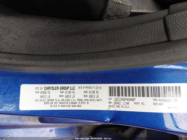 Aukcja sprzedaży 2015 Chrysler 200 Limited, vin: 1C3CCCAB3FN630987, numer aukcji: 44971333