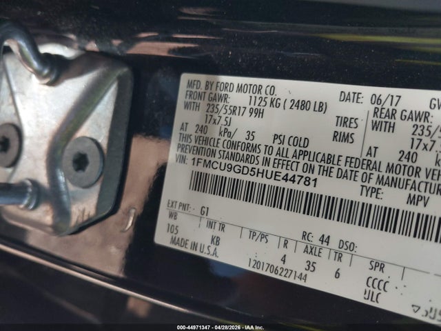 44971347 :رقم المزاد ، 1FMCU9GD5HUE44781 vin ، 2017 Ford Escape Se مزاد بيع