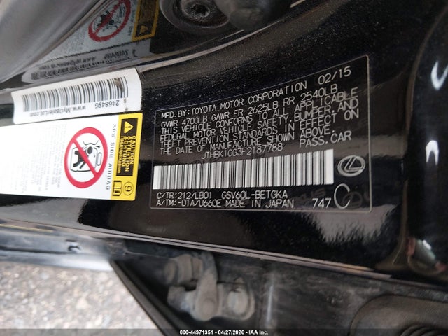 Aukcja sprzedaży 2015 Lexus Es 350, vin: JTHBK1GG3F2187788, numer aukcji: 44971351