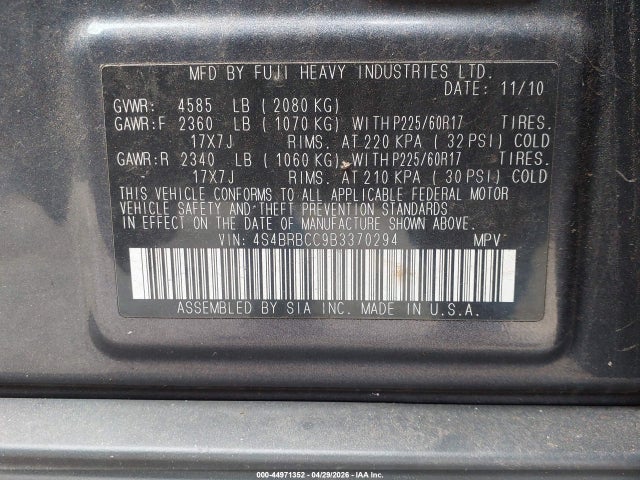 Продаж на аукціоні авто 2011 Subaru Outback 2.5i Premium, vin: 4S4BRBCC9B3370294, номер лоту: 44971352