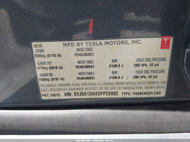 Продаж на аукціоні авто 2013 Tesla Model S, vin: 5YJSA1DN8DFP28982, номер лоту: 44971381