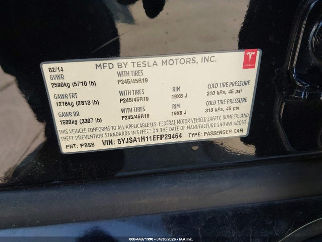 Tesla Model S P85 2014 5YJSA1H11EFP29464 Image 9