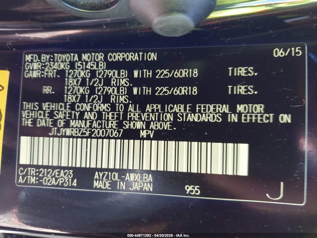 Продаж на аукціоні авто 2015 Lexus Nx 300h, vin: JTJYWRBZ5F2007067, номер лоту: 44971392