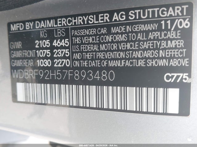 44971426 :رقم المزاد ، WDBRF92H57F893480 vin ، 2007 Mercedes-benz C 280 Luxury 4matic مزاد بيع