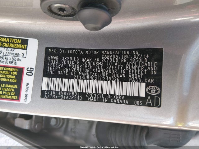 Toyota Corolla Le Plus 2014 2T1BURHE2EC218326 Image 9