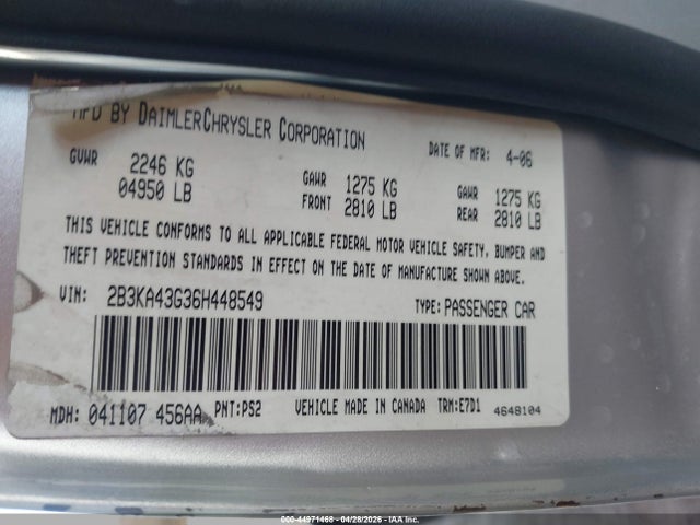 Продаж на аукціоні авто 2006 Dodge Charger, vin: 2B3KA43G36H448549, номер лоту: 44971468