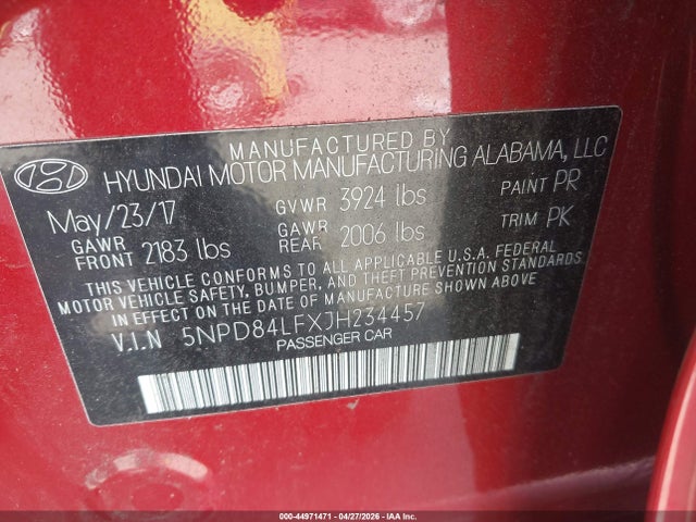 5NPD84LFXJH234457 Hyundai ELANTRA SEL