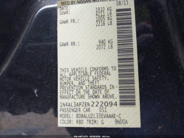 Продажа на аукционе авто 2014 Nissan Altima 2.5 Sv, vin: 1N4AL3AP2EN222094, номер лота: 44971479