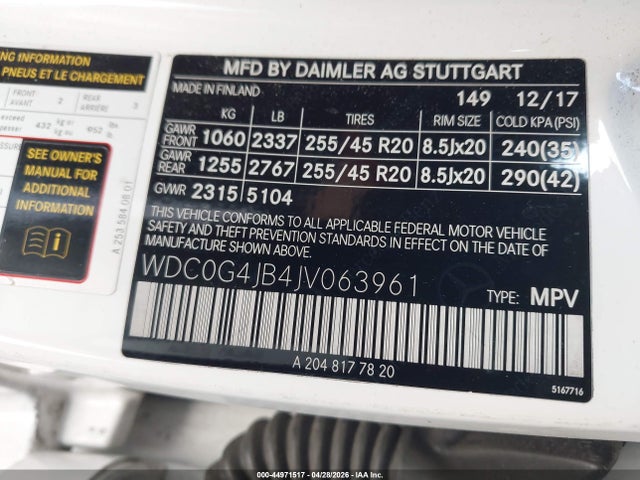 Aukcja sprzedaży 2018 Mercedes-benz Glc 300, vin: WDC0G4JB4JV063961, numer aukcji: 44971517