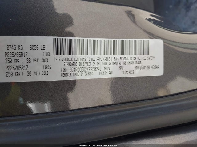 2C4RDGEG2KR750776 Dodge Grand Caravan Gt
