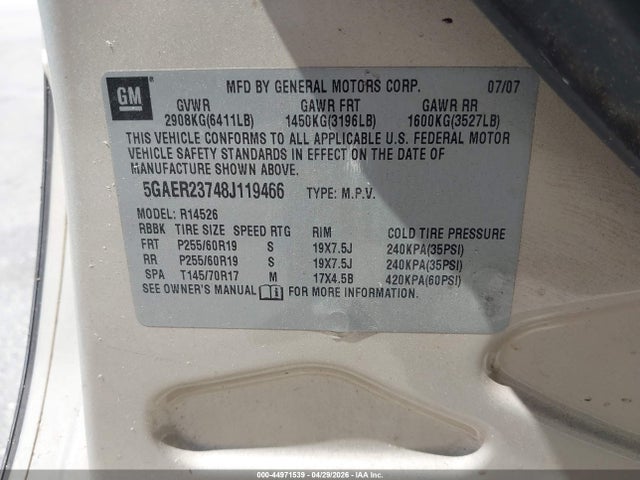 Auction sale of the 2008 Buick Enclave Cxl, vin: 5GAER23748J119466, lot number: 44971539