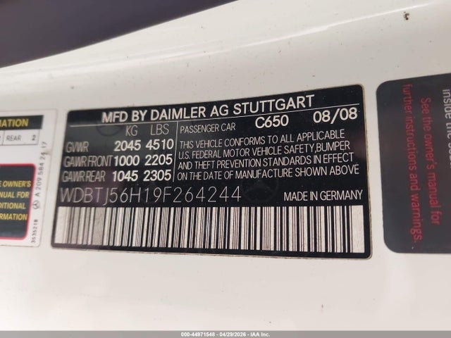 44971548 :رقم المزاد ، WDBTJ56H19F264244 vin ، 2009 Mercedes-benz Clk 350 مزاد بيع