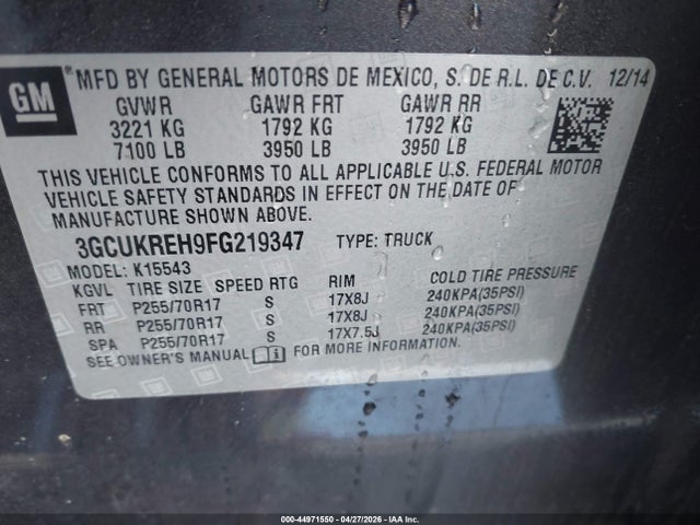 3GCUKREH9FG219347 Chevrolet Silverado 1500 1lt