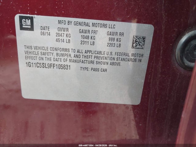 Aukcja sprzedaży 2015 Chevrolet Malibu 1lt, vin: 1G11C5SL9FF105831, numer aukcji: 44971554