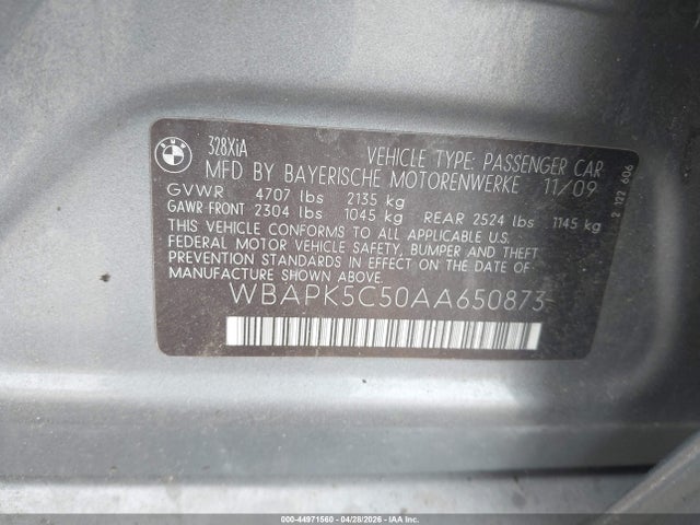 2010 Bmw 328i Xdrive მანქანა იყიდება აუქციონზე, vin: WBAPK5C50AA650873, აუქციონის ნომერი: 44971560
