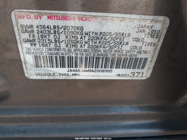 Aukcja sprzedaży 2010 Mitsubishi Outlander Se, vin: JA4AS3AW9AZ008995, numer aukcji: 44971584