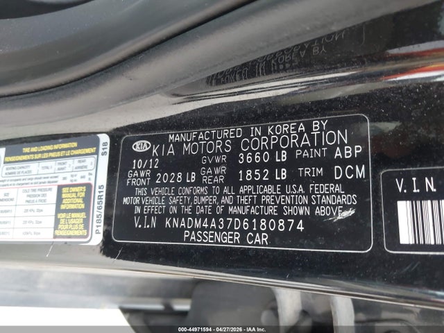 44971594 :رقم المزاد ، KNADM4A37D6180874 vin ، 2013 Kia Rio Lx مزاد بيع