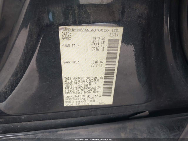 Aukcja sprzedaży 2015 Nissan Altima 2.5/2.5 S/2.5 Sl/2.5 Sv, vin: 1N4AL3AP6FN361971, numer aukcji: 44971597