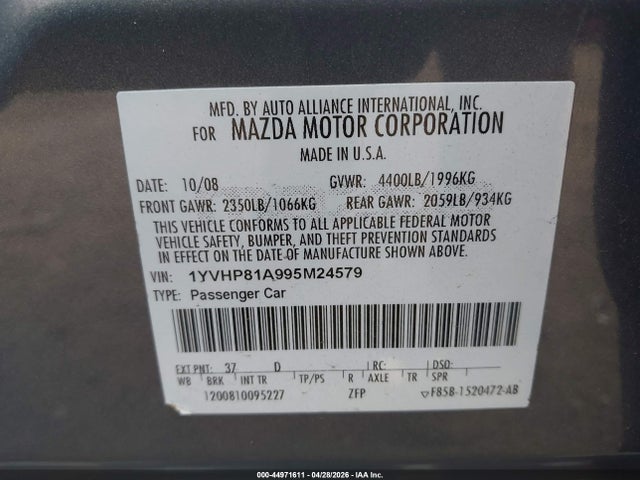 Aukcja sprzedaży 2009 Mazda Mazda6 I Sport, vin: 1YVHP81A995M24579, numer aukcji: 44971611
