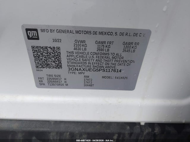 44971620 :رقم المزاد ، 3GNAXUEG5PS117614 vin ، 2023 Chevrolet Equinox Awd Lt مزاد بيع