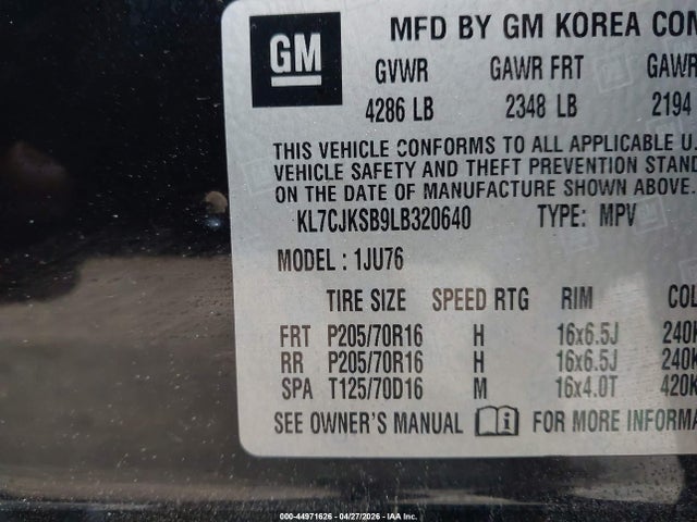 Продажа на аукционе авто 2020 Chevrolet Trax Fwd Ls, vin: KL7CJKSB9LB320640, номер лота: 44971626