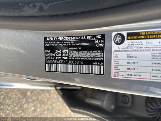 Auction sale of the 2015 Mercedes-benz C 300 4matic, vin: 55SWF4KBXFU006816, lot number: 44971656