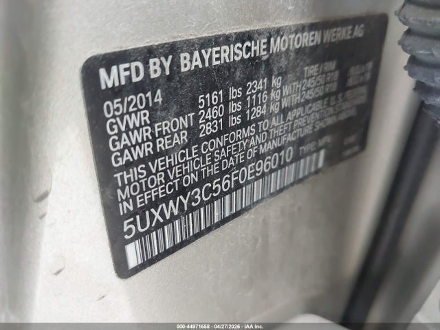 44971658 :رقم المزاد ، 5UXWY3C56F0E96010 vin ، 2015 Bmw X3 Xdrive28d مزاد بيع
