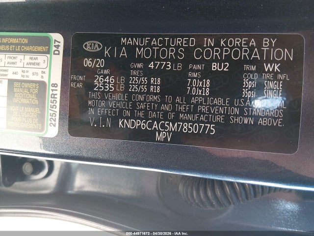 44971672 :رقم المزاد ، KNDP6CAC5M7850775 vin ، 2021 Kia Sportage S مزاد بيع