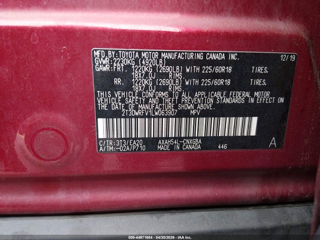 Продажа на аукционе авто 2020 Toyota Rav4 Hybrid Limited, vin: 2T3DWRFV1LW063907, номер лота: 44971684