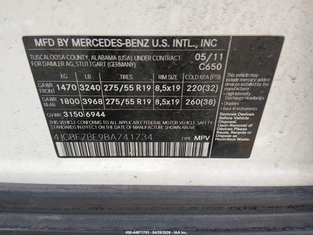2011 Mercedes-benz Gl 450 4matic მანქანა იყიდება აუქციონზე, vin: 4JGBF7BE9BA741734, აუქციონის ნომერი: 44971703