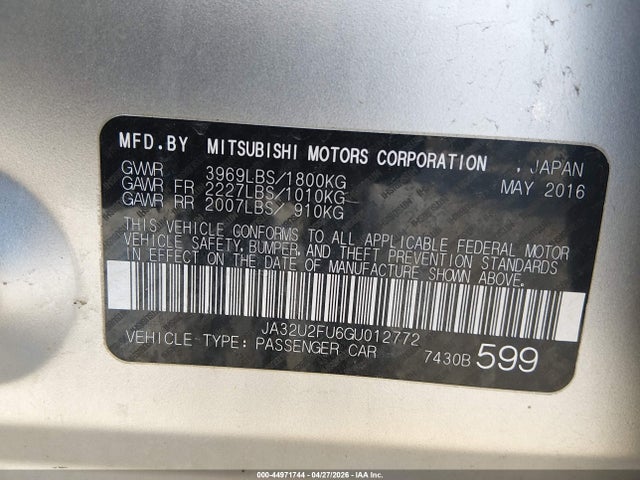 Продажа на аукционе авто 2016 Mitsubishi Lancer Es, vin: JA32U2FU6GU012772, номер лота: 44971744