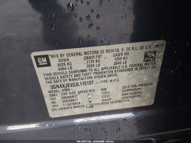 44971748 :رقم المزاد ، 3GNAXJEV2JL115107 vin ، 2018 Chevrolet Equinox Lt مزاد بيع