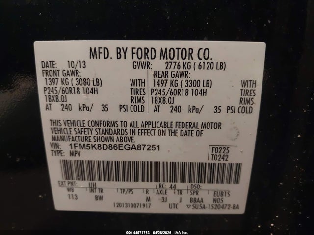 Aukcja sprzedaży 2014 Ford Explorer Xlt, vin: 1FM5K8D86EGA87251, numer aukcji: 44971763